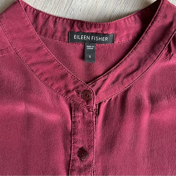 Eileen Fisher Silk Small Burgundy/Maroon Blouse Shirt - Picture 7 of 16